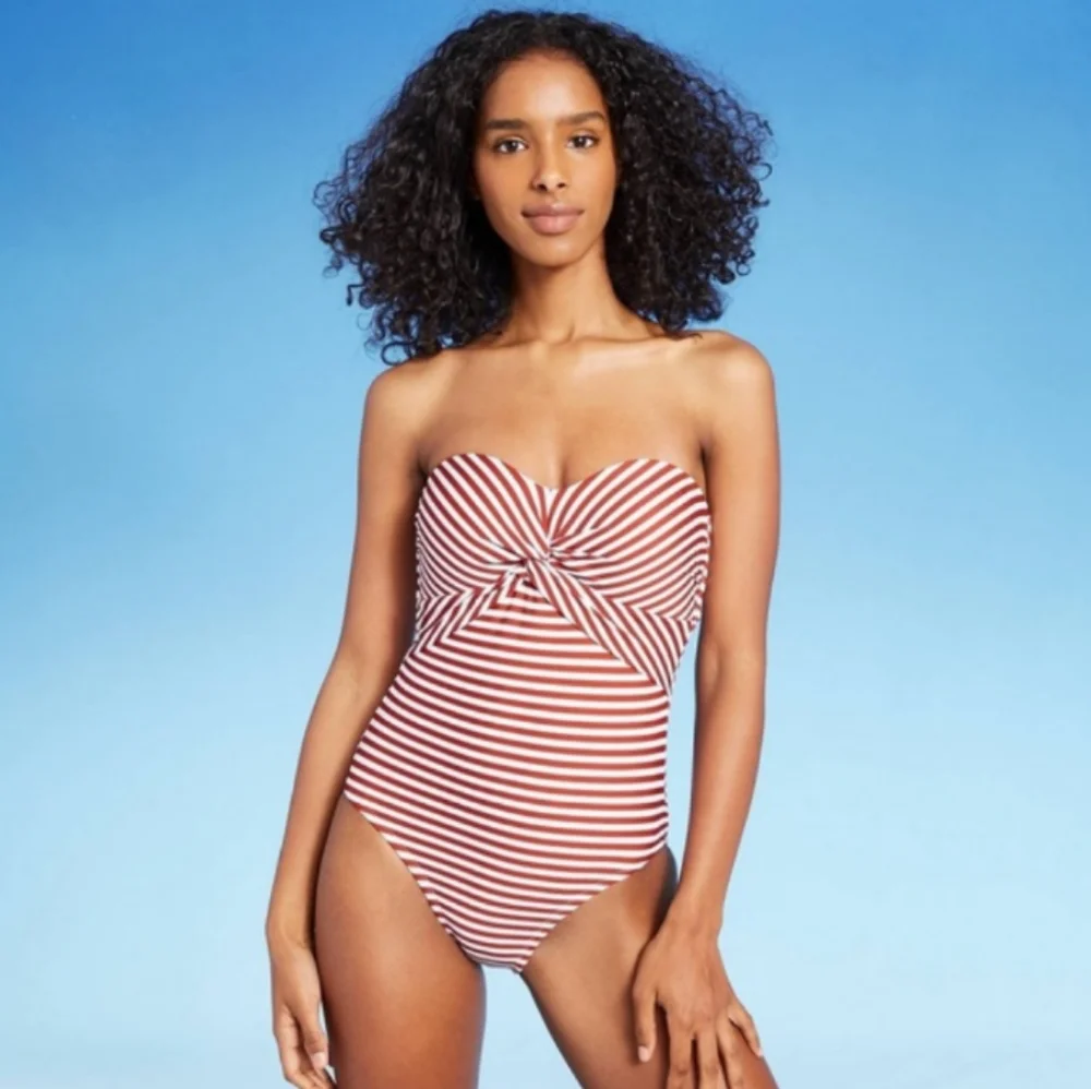 Kona Sol One Piece Striped Twist  Swim Suit Size Medium - Picture 12 of 12